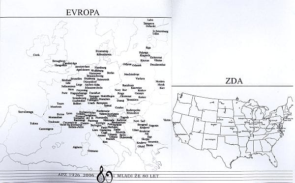 Gostovanja APZ-ja v Evropi in ZDA do leta 2006. Foto: arhiv NUK